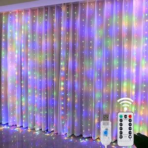 Christmas Lights LED Fairy String Curtain Lights 8 Mode Remote USB Festoon Christmas Decor for Home Holiday New Year Lamp