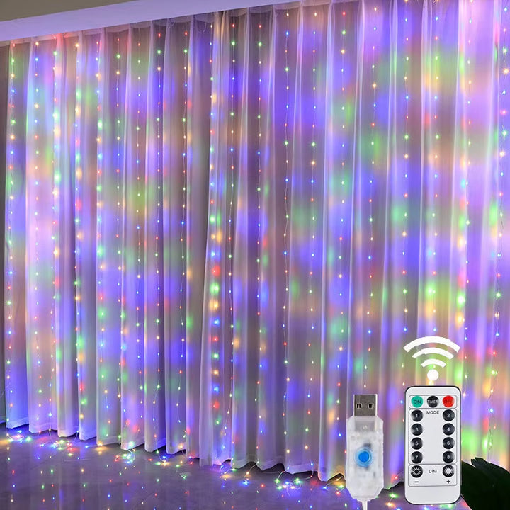 Christmas Lights LED Fairy String Curtain Lights 8 Mode Remote USB Festoon Christmas Decor for Home Holiday New Year Lamp