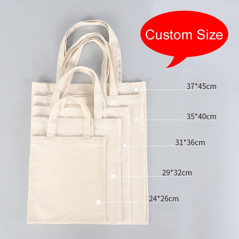 Custom Logo Design Tote Bag Canvas Grocery Bag Portable Canvas Shopping Handbag Custom Size for Promotional Gifts