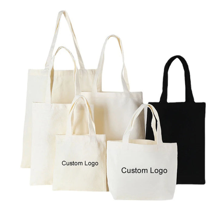 Custom Logo Design Tote Bag Canvas Grocery Bag Portable Canvas Shopping Handbag Custom Size for Promotional Gifts