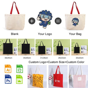 Custom Logo Design Tote Bag Canvas Grocery Bag Portable Canvas Shopping Handbag Custom Size for Promotional Gifts