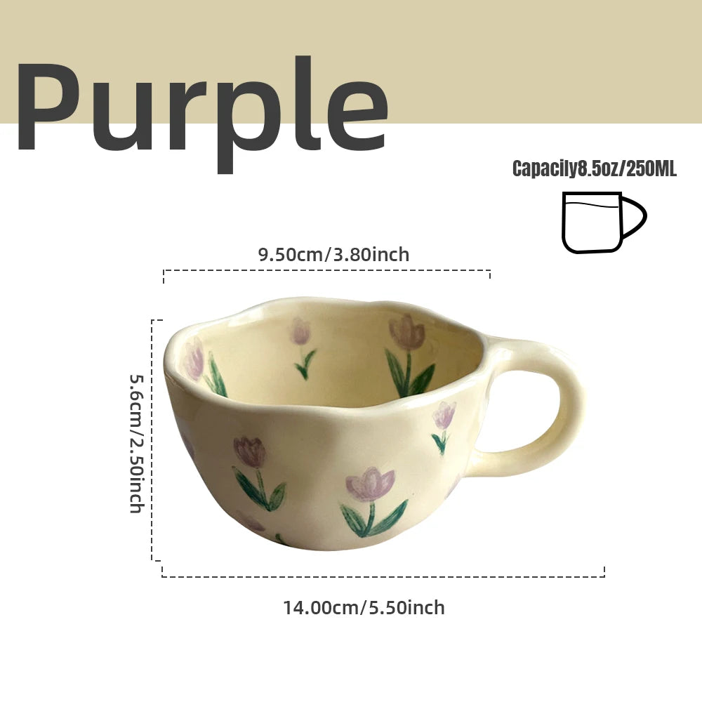 Hand-Pinched Ceramic Mug – Irregular Flower Coffee Cup, Korean-Style Milk Tea & Oatmeal Breakfast Drinkware