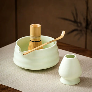 2 Pieces Traditional Japanese Matcha Bowl and Whisk Holder Tea Bowl with Pouring Spout for Office Table Tea Ceremony Party Gift