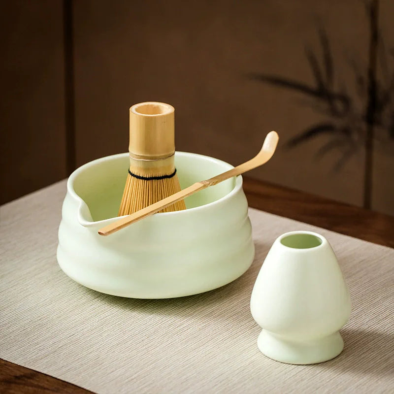 2 Pieces Traditional Japanese Matcha Bowl and Whisk Holder Tea Bowl with Pouring Spout for Office Table Tea Ceremony Party Gift