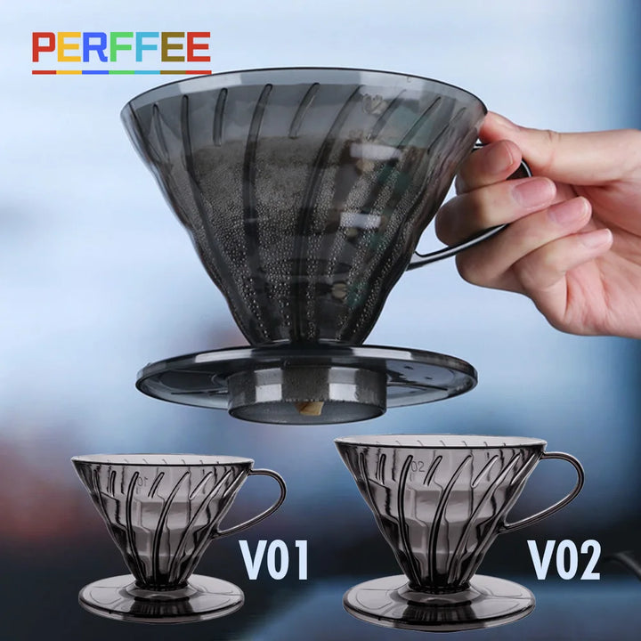 Coffee Filters 60 Plastic V Shape Pour over Coffee Filter Cup Cone Shape Drip Coffee Funnel Dark Gray Spiral Ribs  02 Dripper