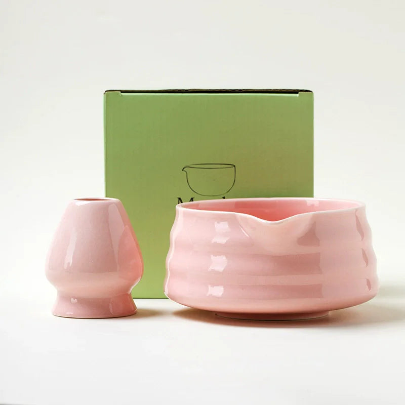 2 Pieces Traditional Japanese Matcha Bowl and Whisk Holder Tea Bowl with Pouring Spout for Office Table Tea Ceremony Party Gift