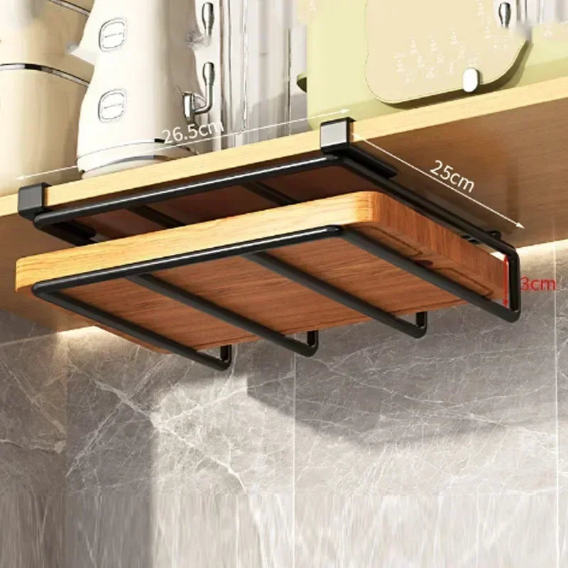 Under Kitchen Cabinet Hanging Organizer Cutting Board Storage Rack Paper Towel Holder No Punch Pot Lid Storage Kitchenware Hook