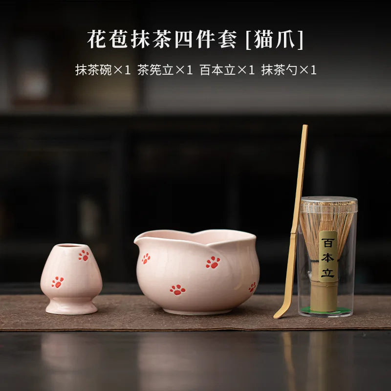 1-8Pcs Cherry Blossom Pink Matcha Bowl with Matcha Whisk Set Japanese Tea Set Include Cha Bowl with Spout Gift for Matcha Lover