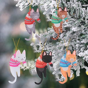 Christmas Cat Hanging Signs – Cute Cat Tree Pendants & Door Decorations for Xmas and New Year