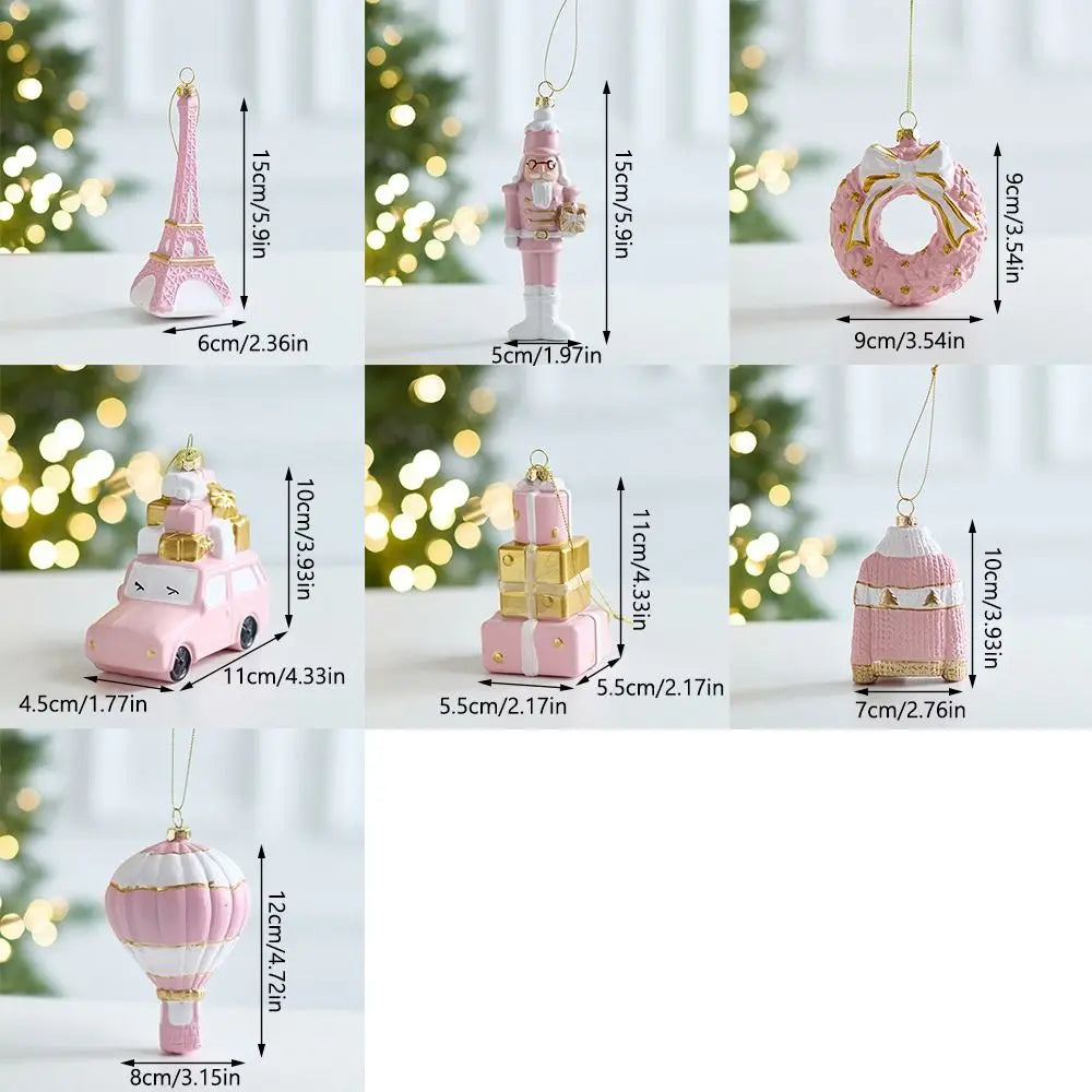 Pink Christmas Hanging Ornaments – Tree Baubles, Wreath & Gift Box Decorations for Holiday and Party Décor