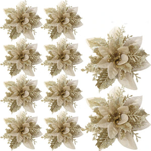 10/30Pcs Glitter Artifical Christmas Flowers Mreey Christmas Tree Decoration Happy New Year Ornaments Xmas Fake Flowers Natal