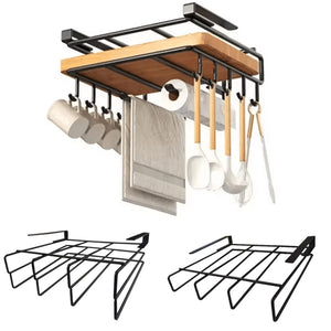Under Kitchen Cabinet Hanging Organizer Cutting Board Storage Rack Paper Towel Holder No Punch Pot Lid Storage Kitchenware Hook