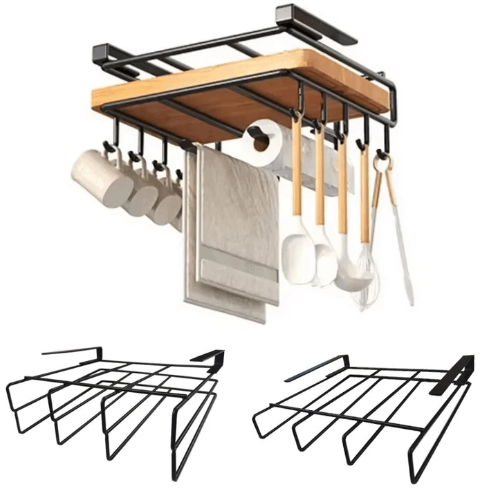 Under Kitchen Cabinet Hanging Organizer Cutting Board Storage Rack Paper Towel Holder No Punch Pot Lid Storage Kitchenware Hook