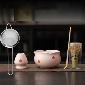 1-8Pcs Cherry Blossom Pink Matcha Bowl with Matcha Whisk Set Japanese Tea Set Include Cha Bowl with Spout Gift for Matcha Lover