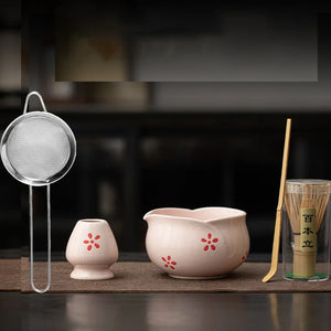 1-8Pcs Cherry Blossom Pink Matcha Bowl with Matcha Whisk Set Japanese Tea Set Include Cha Bowl with Spout Gift for Matcha Lover
