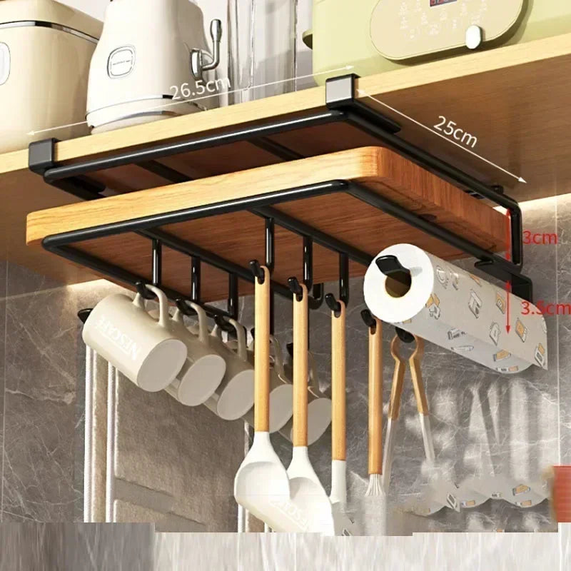 Under Kitchen Cabinet Hanging Organizer Cutting Board Storage Rack Paper Towel Holder No Punch Pot Lid Storage Kitchenware Hook