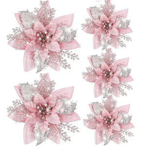 10/30Pcs Glitter Artifical Christmas Flowers Mreey Christmas Tree Decoration Happy New Year Ornaments Xmas Fake Flowers Natal