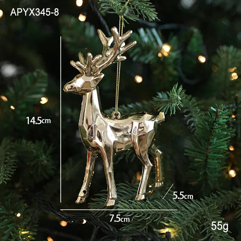 Christmas Tree Hanging Ornaments – Gold Elk, Star & Snowflake Decorations for Home and Party