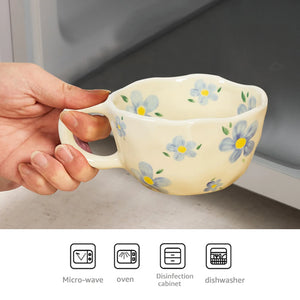 Hand-Pinched Ceramic Mug – Irregular Flower Coffee Cup, Korean-Style Milk Tea & Oatmeal Breakfast Drinkware