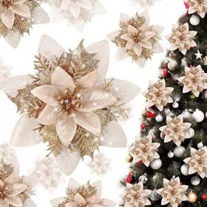 10/30Pcs Glitter Artifical Christmas Flowers Mreey Christmas Tree Decoration Happy New Year Ornaments Xmas Fake Flowers Natal
