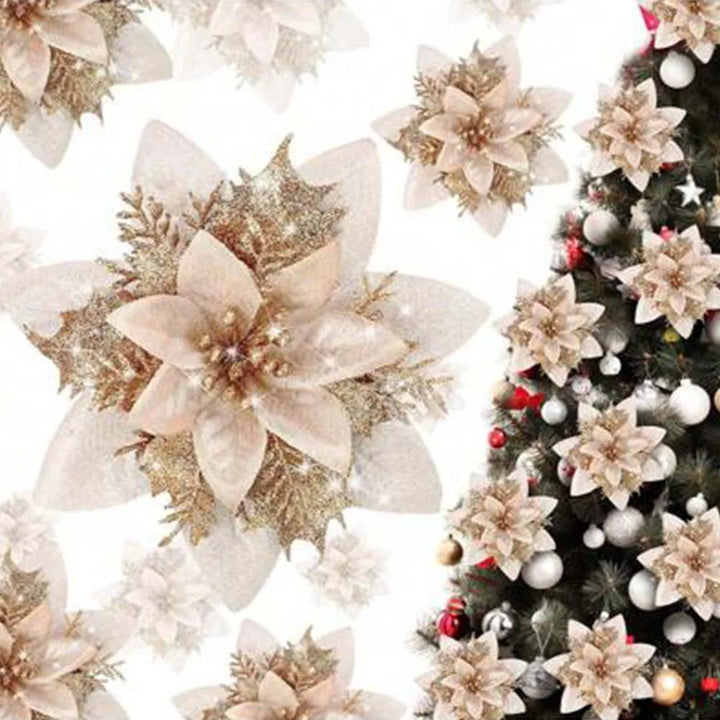 10/30Pcs Glitter Artifical Christmas Flowers Mreey Christmas Tree Decoration Happy New Year Ornaments Xmas Fake Flowers Natal