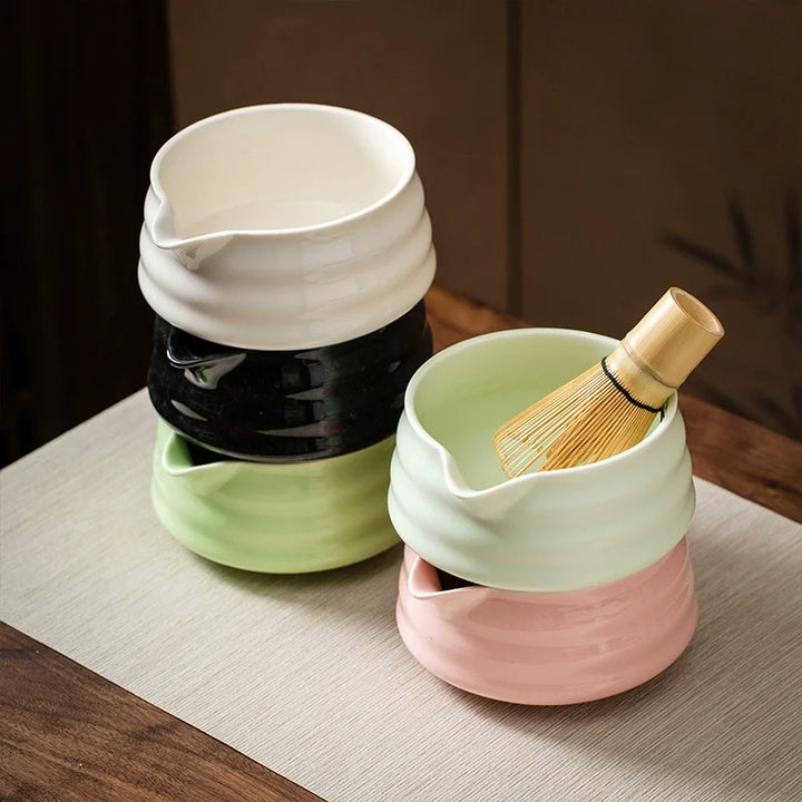 2 Pieces Traditional Japanese Matcha Bowl and Whisk Holder Tea Bowl with Pouring Spout for Office Table Tea Ceremony Party Gift