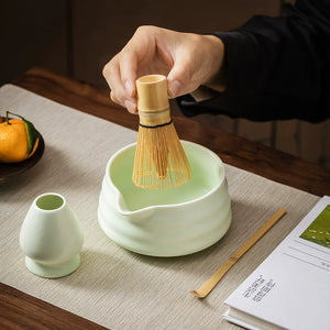 2 Pieces Traditional Japanese Matcha Bowl and Whisk Holder Tea Bowl with Pouring Spout for Office Table Tea Ceremony Party Gift