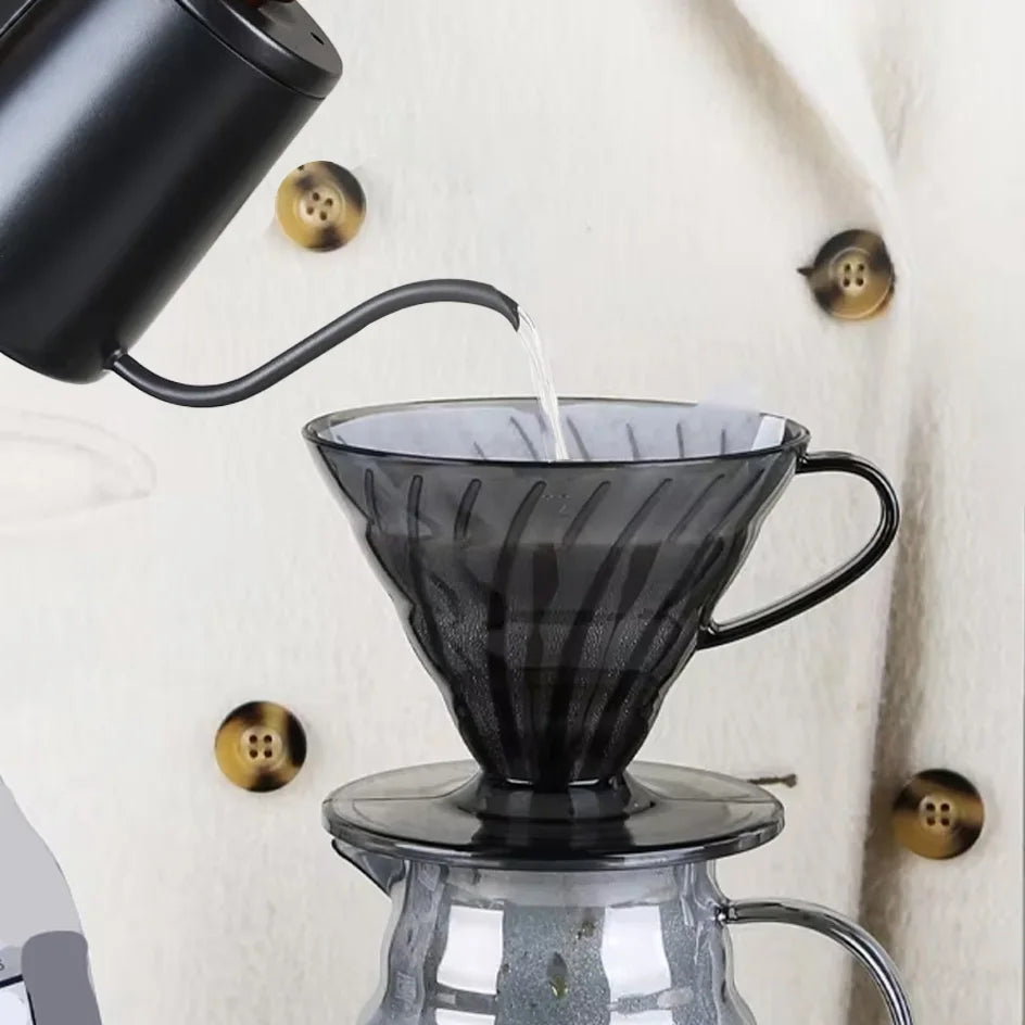 Coffee Filters 60 Plastic V Shape Pour over Coffee Filter Cup Cone Shape Drip Coffee Funnel Dark Gray Spiral Ribs  02 Dripper