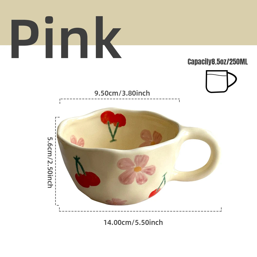 Hand-Pinched Ceramic Mug – Irregular Flower Coffee Cup, Korean-Style Milk Tea & Oatmeal Breakfast Drinkware