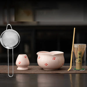 1-8Pcs Cherry Blossom Pink Matcha Bowl with Matcha Whisk Set Japanese Tea Set Include Cha Bowl with Spout Gift for Matcha Lover