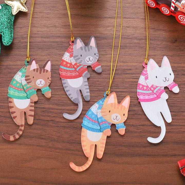 Christmas Cat Hanging Signs – Cute Cat Tree Pendants & Door Decorations for Xmas and New Year