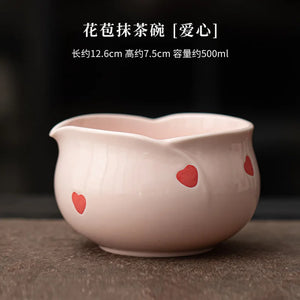 1-8Pcs Cherry Blossom Pink Matcha Bowl with Matcha Whisk Set Japanese Tea Set Include Cha Bowl with Spout Gift for Matcha Lover
