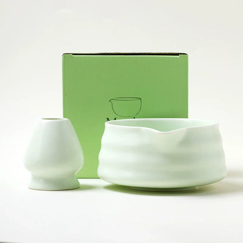 2 Pieces Traditional Japanese Matcha Bowl and Whisk Holder Tea Bowl with Pouring Spout for Office Table Tea Ceremony Party Gift