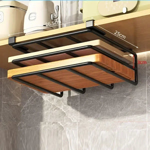 Under Kitchen Cabinet Hanging Organizer Cutting Board Storage Rack Paper Towel Holder No Punch Pot Lid Storage Kitchenware Hook