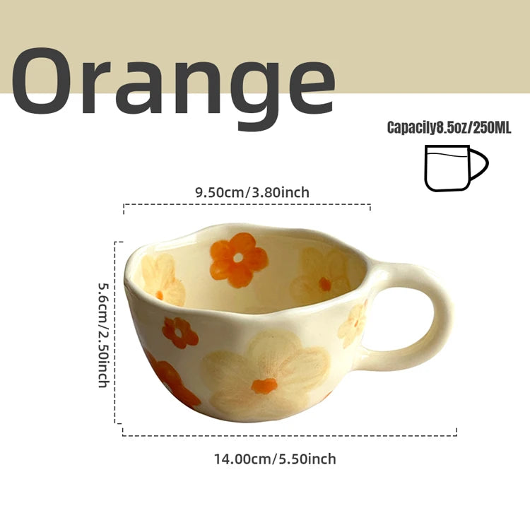 Hand-Pinched Ceramic Mug – Irregular Flower Coffee Cup, Korean-Style Milk Tea & Oatmeal Breakfast Drinkware