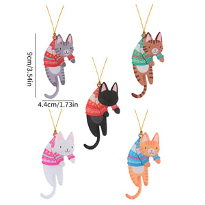 Christmas Cat Hanging Signs – Cute Cat Tree Pendants & Door Decorations for Xmas and New Year