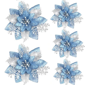10/30Pcs Glitter Artifical Christmas Flowers Mreey Christmas Tree Decoration Happy New Year Ornaments Xmas Fake Flowers Natal