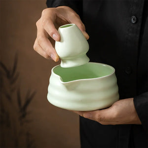 2 Pieces Traditional Japanese Matcha Bowl and Whisk Holder Tea Bowl with Pouring Spout for Office Table Tea Ceremony Party Gift