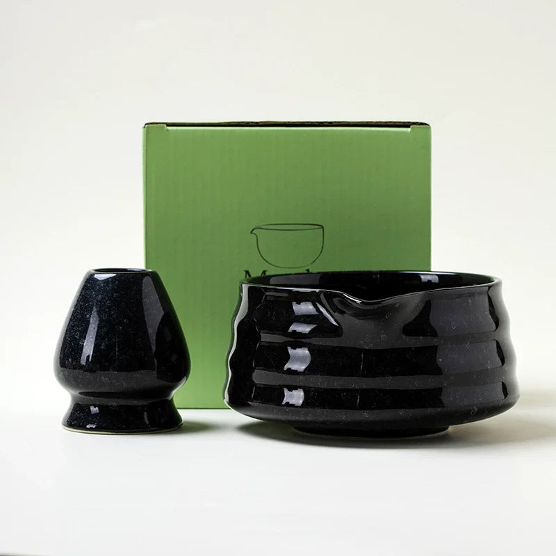 2 Pieces Traditional Japanese Matcha Bowl and Whisk Holder Tea Bowl with Pouring Spout for Office Table Tea Ceremony Party Gift