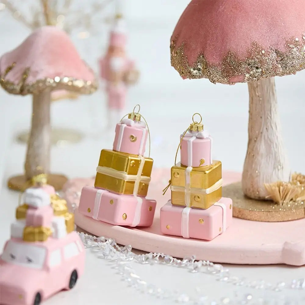 Pink Christmas Hanging Ornaments – Tree Baubles, Wreath & Gift Box Decorations for Holiday and Party Décor