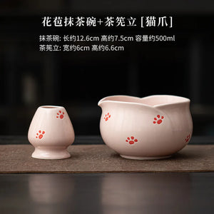 1-8Pcs Cherry Blossom Pink Matcha Bowl with Matcha Whisk Set Japanese Tea Set Include Cha Bowl with Spout Gift for Matcha Lover