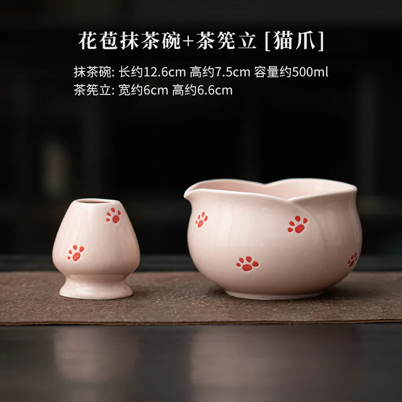 1-8Pcs Cherry Blossom Pink Matcha Bowl with Matcha Whisk Set Japanese Tea Set Include Cha Bowl with Spout Gift for Matcha Lover