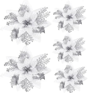 10/30Pcs Glitter Artifical Christmas Flowers Mreey Christmas Tree Decoration Happy New Year Ornaments Xmas Fake Flowers Natal