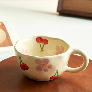 Hand-Pinched Ceramic Mug – Irregular Flower Coffee Cup, Korean-Style Milk Tea & Oatmeal Breakfast Drinkware