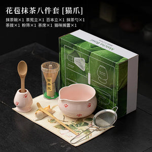1-8Pcs Cherry Blossom Pink Matcha Bowl with Matcha Whisk Set Japanese Tea Set Include Cha Bowl with Spout Gift for Matcha Lover