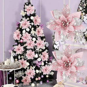 10/30Pcs Glitter Artifical Christmas Flowers Mreey Christmas Tree Decoration Happy New Year Ornaments Xmas Fake Flowers Natal