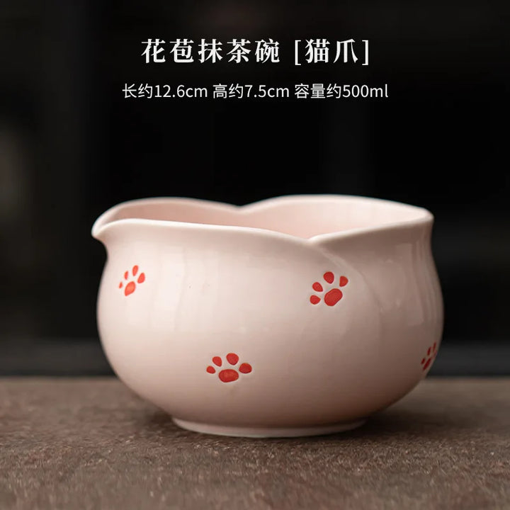 1-8Pcs Cherry Blossom Pink Matcha Bowl with Matcha Whisk Set Japanese Tea Set Include Cha Bowl with Spout Gift for Matcha Lover