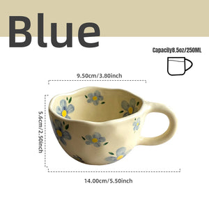 Hand-Pinched Ceramic Mug – Irregular Flower Coffee Cup, Korean-Style Milk Tea & Oatmeal Breakfast Drinkware