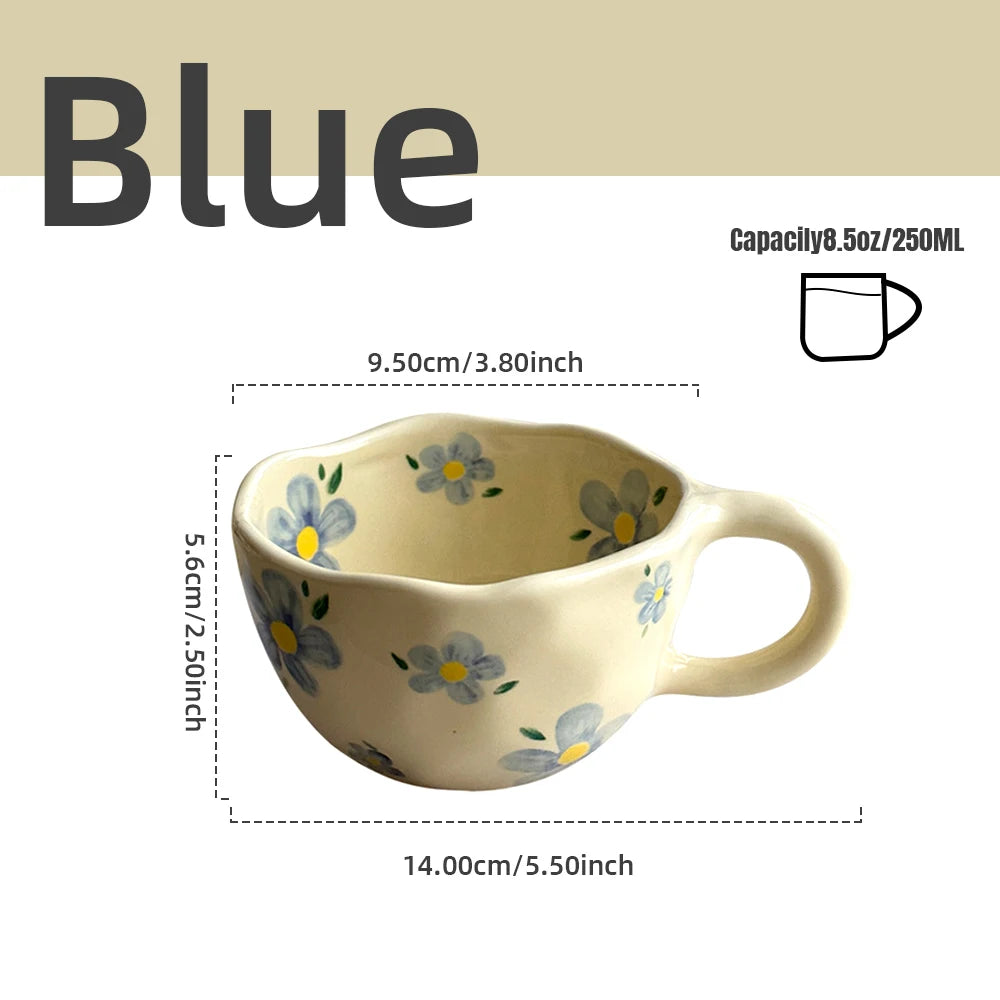 Hand-Pinched Ceramic Mug – Irregular Flower Coffee Cup, Korean-Style Milk Tea & Oatmeal Breakfast Drinkware