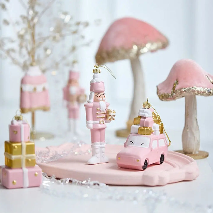 Pink Christmas Hanging Ornaments – Tree Baubles, Wreath & Gift Box Decorations for Holiday and Party Décor